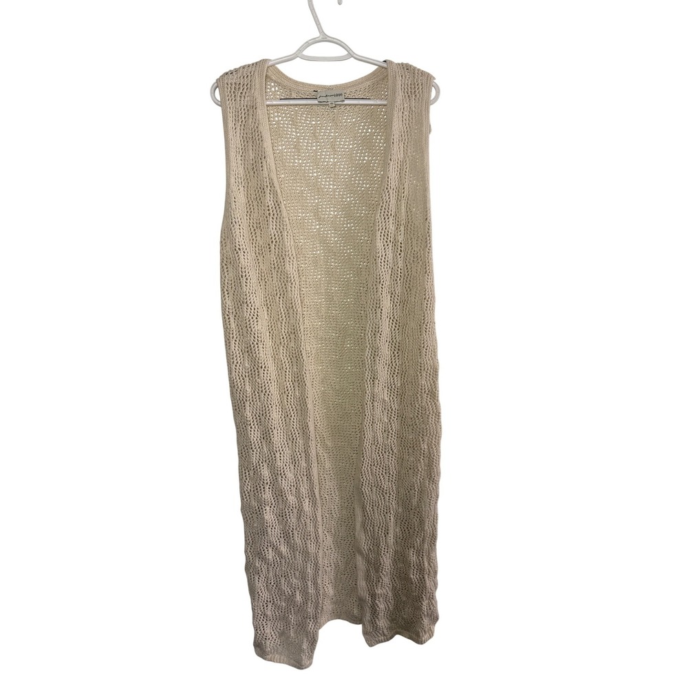 Freshman Cream Crochet Longline‎ Cardigan Womens Large Cottage Boho Y2K Festival